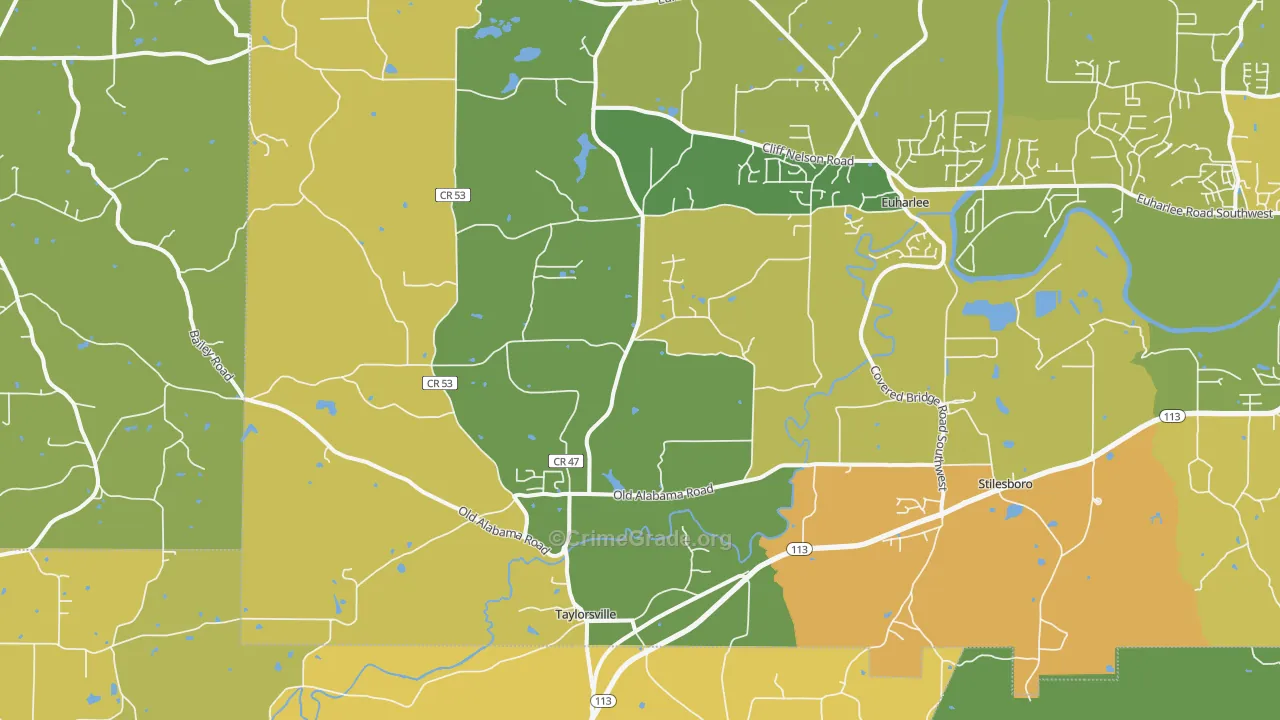 Taylorsville, GA Map of Assault Rates