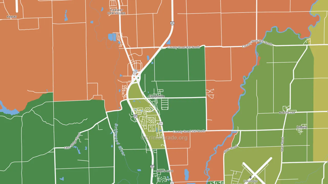 Taylorsville, IN Map of Assault Rates
