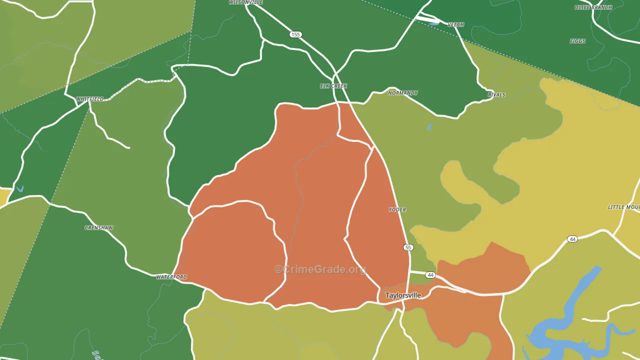 Taylorsville, KY Map of Assault Rates
