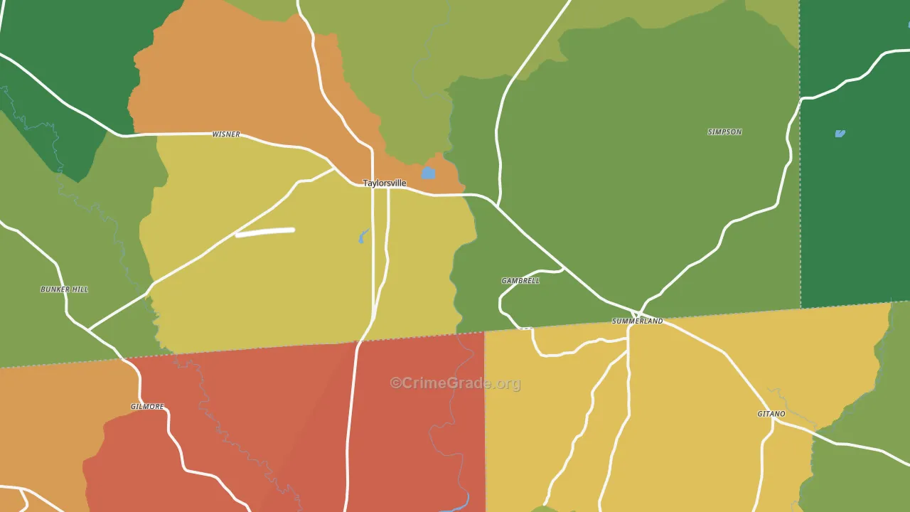 Taylorsville, MS Map of Assault Rates
