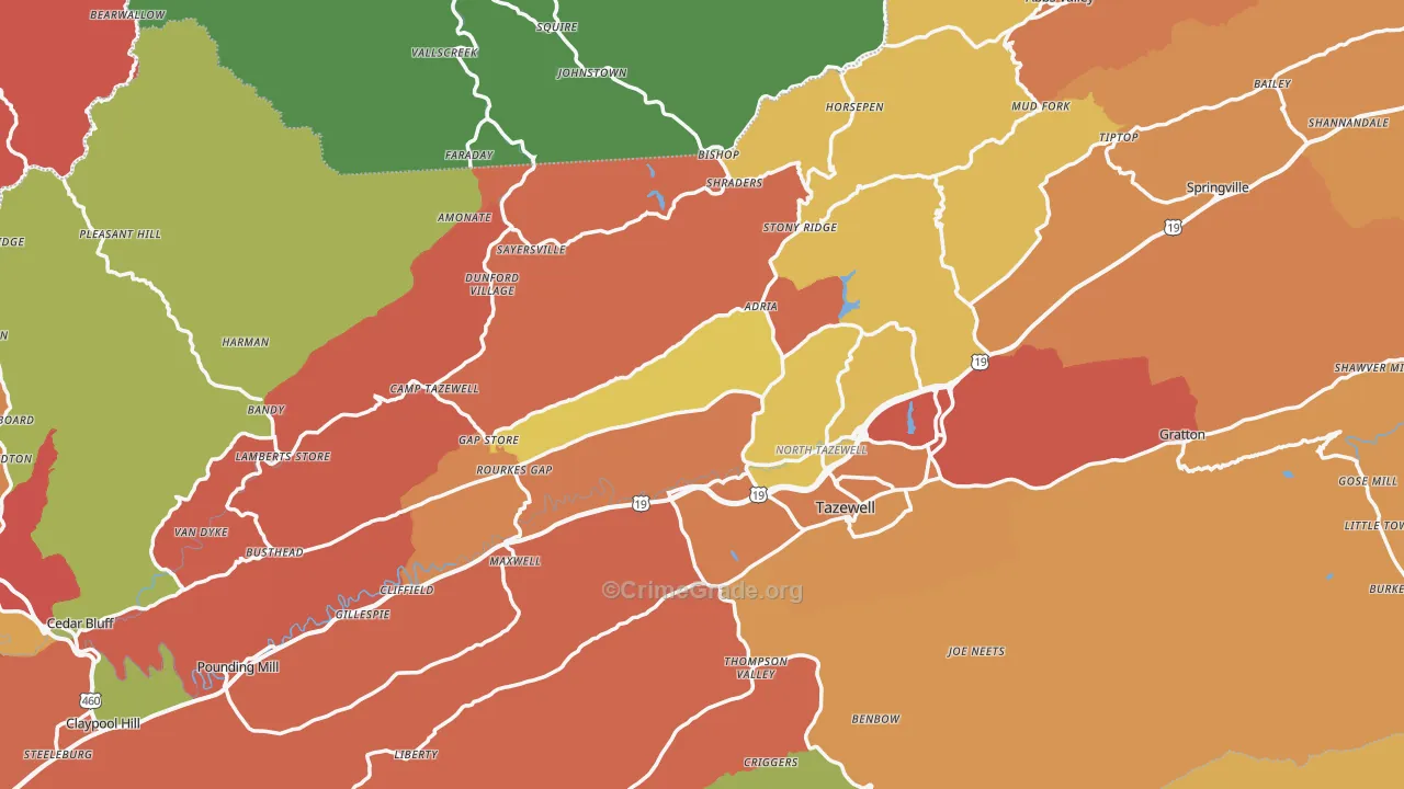 Tazewell County, VA Map of Assault Rates