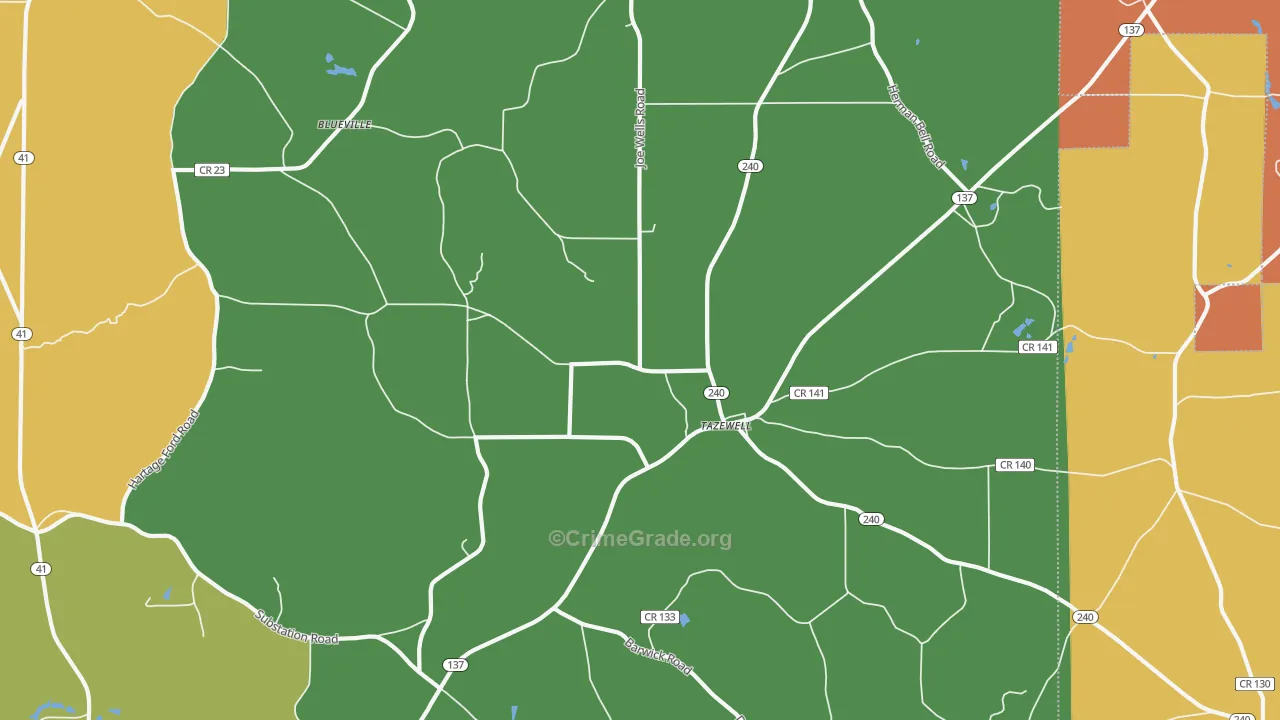 Tazewell, GA Map of Assault Rates