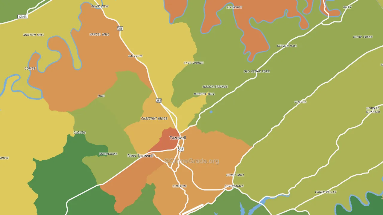 Tazewell, TN Map of Assault Rates