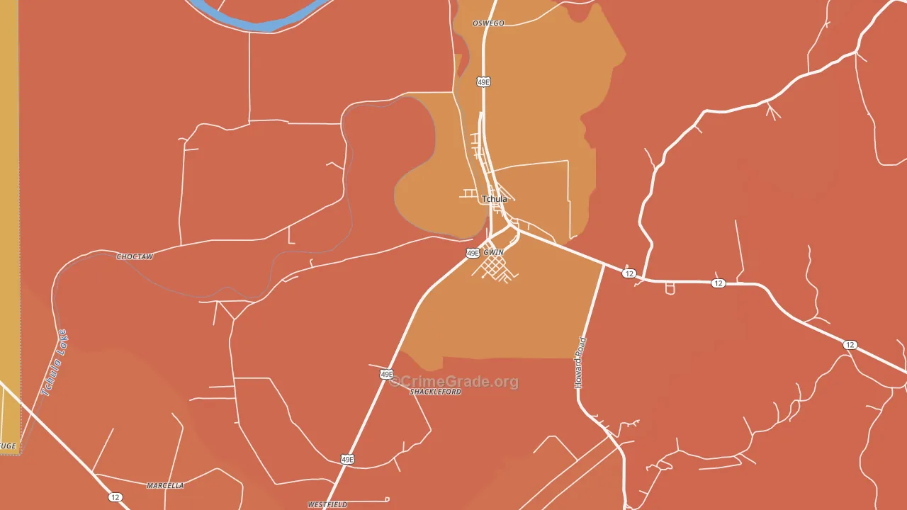 Tchula, MS Map of Assault Rates