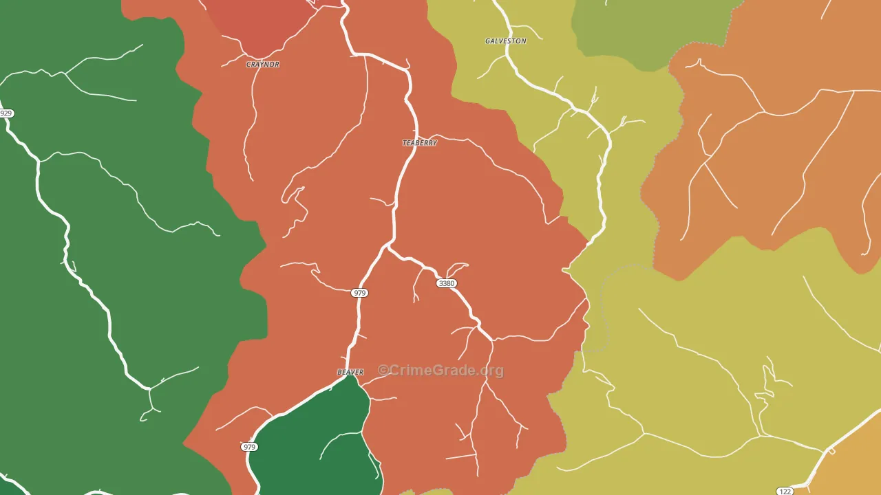 Teaberry, KY Map of Assault Rates