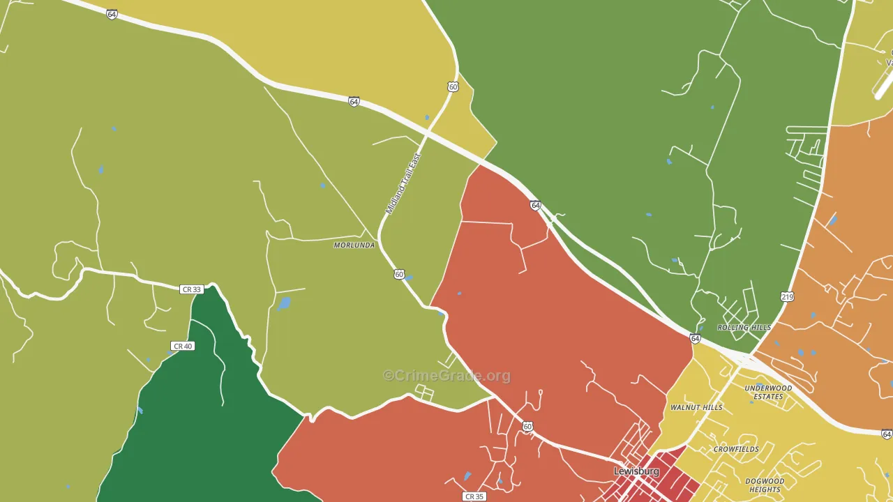 Teaberry, WV Map of Assault Rates