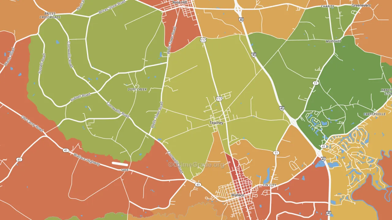 Teachey, NC Map of Assault Rates