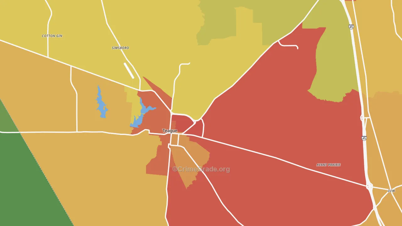 Teague, TX Map of Assault Rates