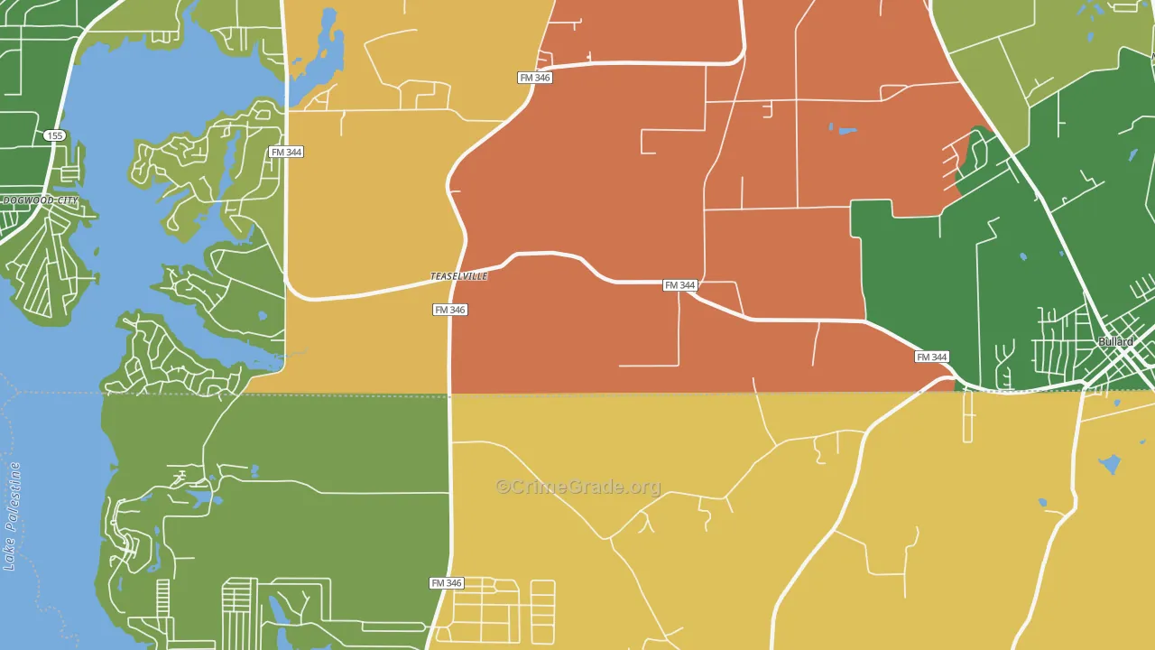 Teaselville, TX Map of Assault Rates