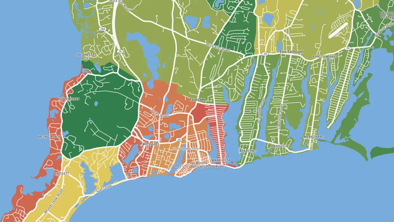 Teaticket, East Falmouth, MA Map of Assault Rates