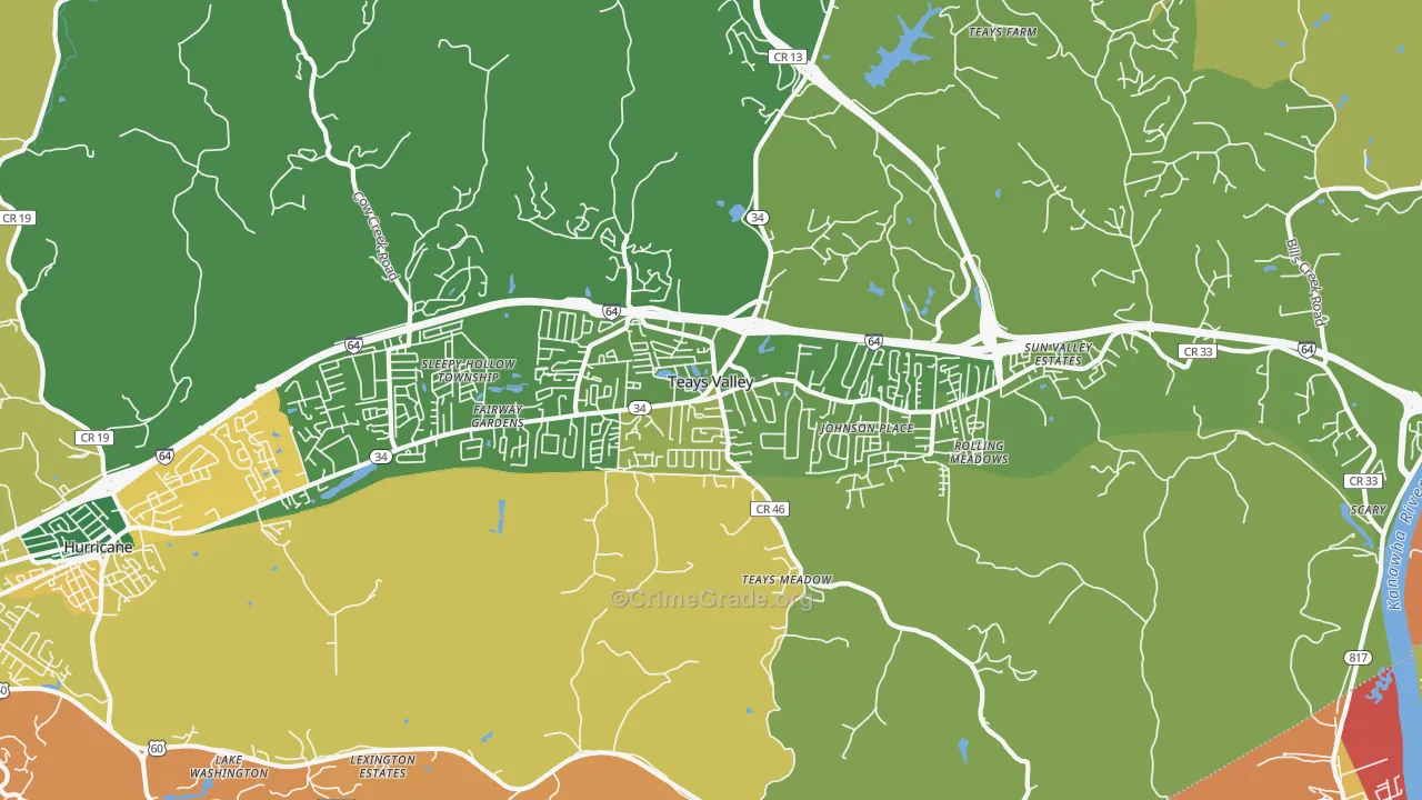 Teays Valley, WV Map of Assault Rates