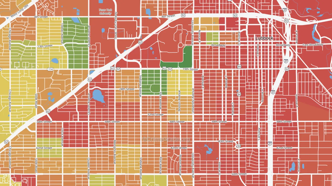 Tech Terrace-U.N.I.T., Lubbock, TX Map of Assault Rates