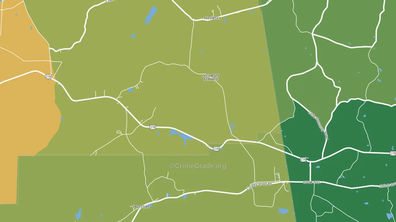 Tecumseh, AL Map of Assault Rates