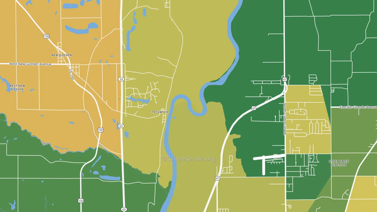 Tecumseh, IN Map of Assault Rates