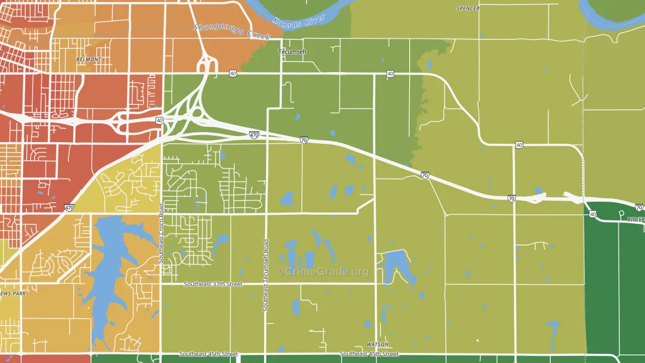 Tecumseh, KS Map of Assault Rates