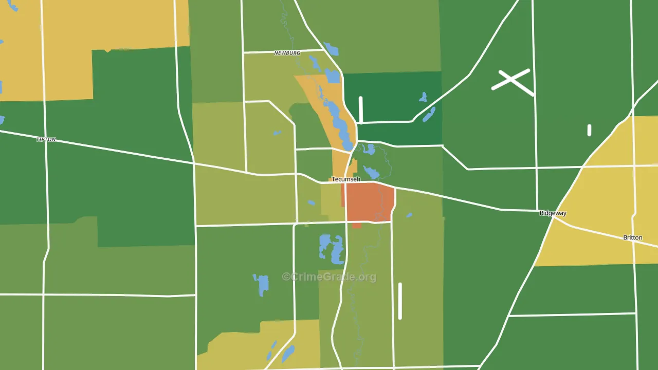 Tecumseh, MI Map of Assault Rates