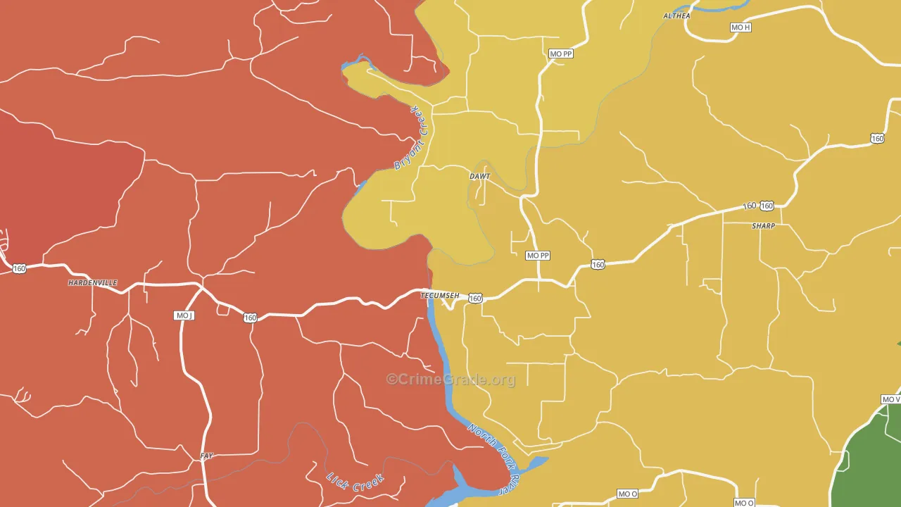Tecumseh, MO Map of Assault Rates