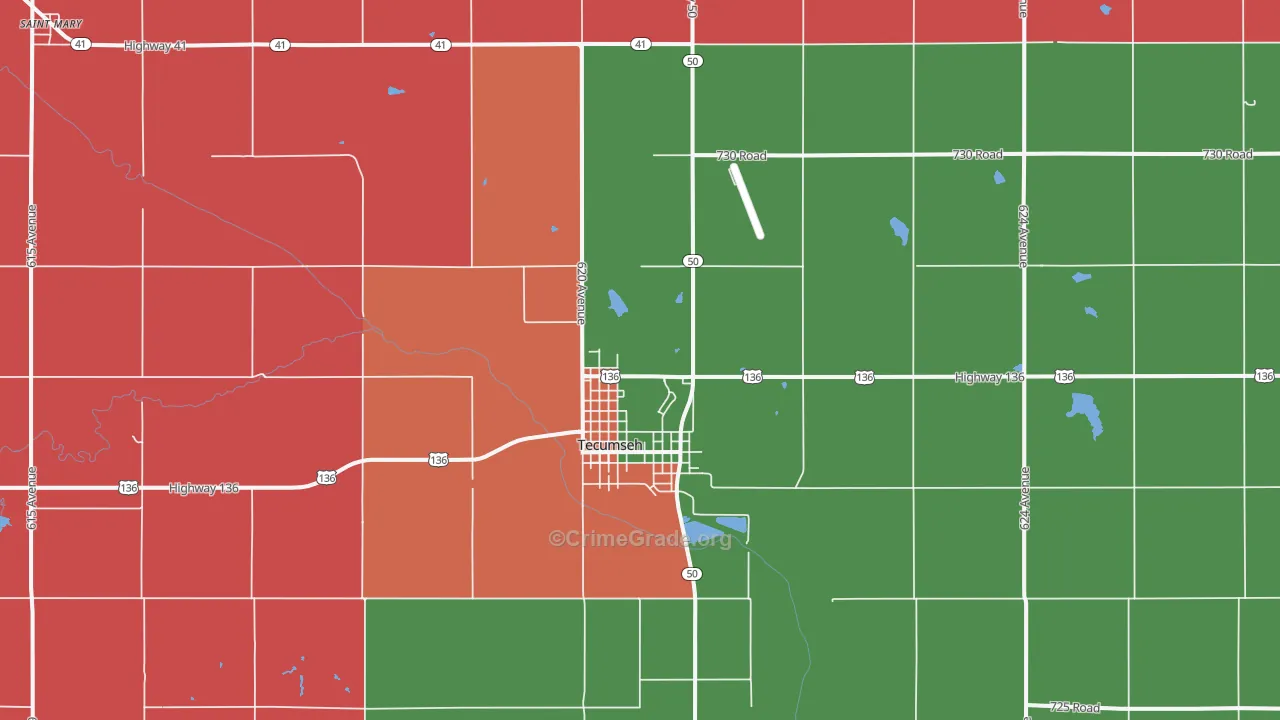 Tecumseh, NE Map of Assault Rates