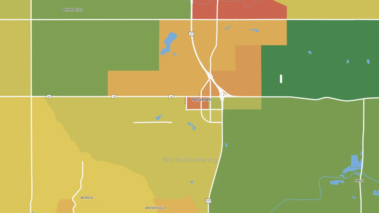 Tecumseh, OK Map of Assault Rates