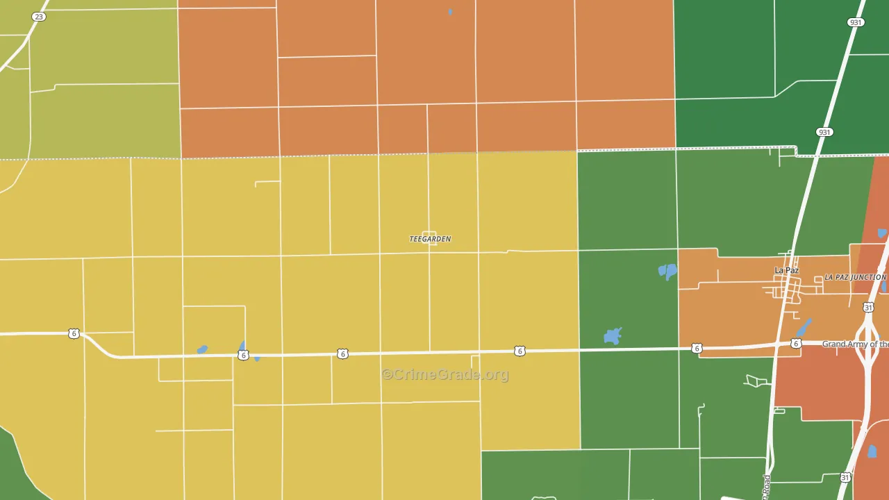 Teegarden, IN Map of Assault Rates