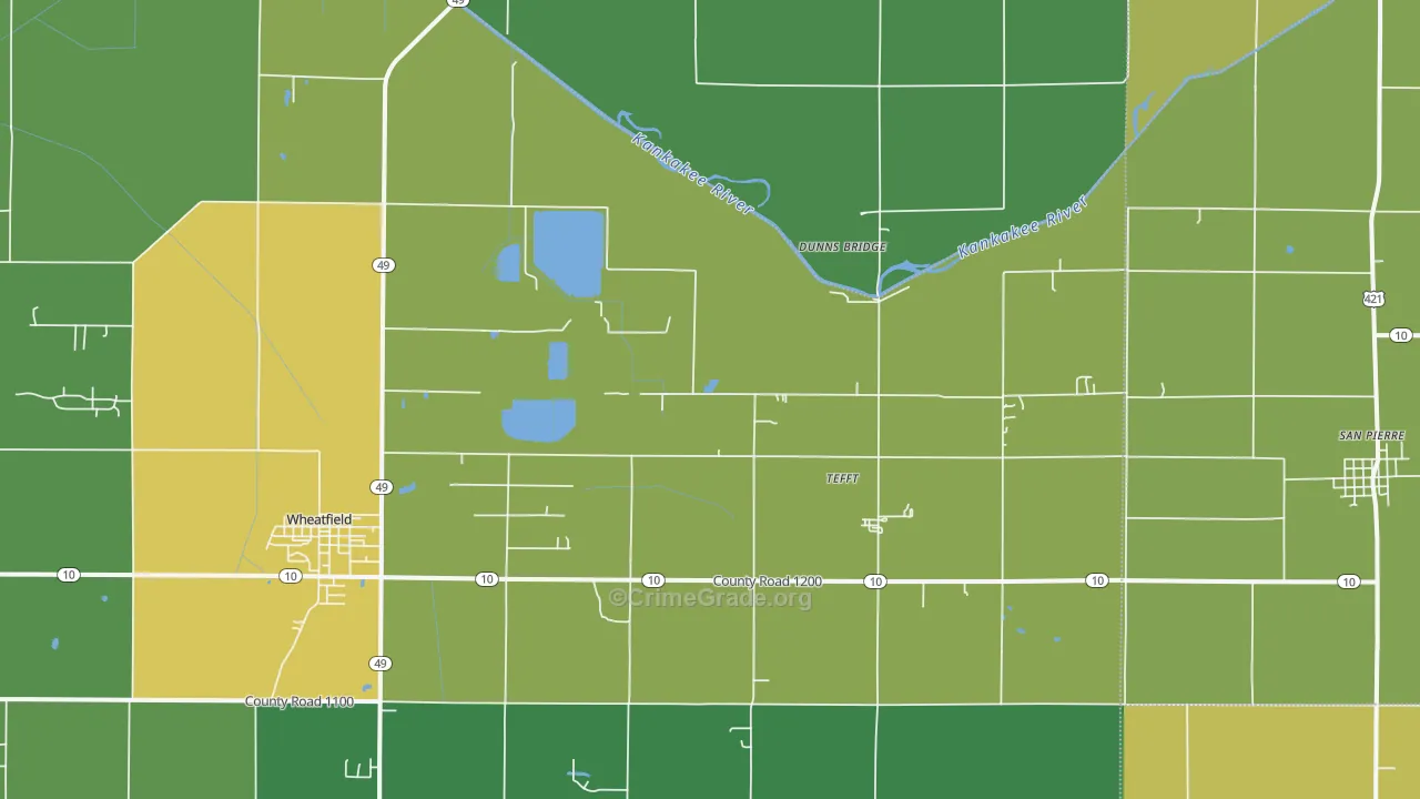 Tefft, IN Map of Assault Rates