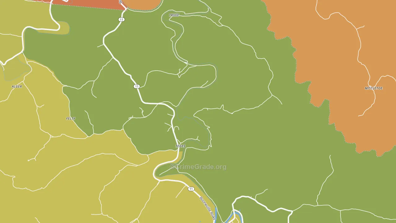 Teges, KY Map of Assault Rates