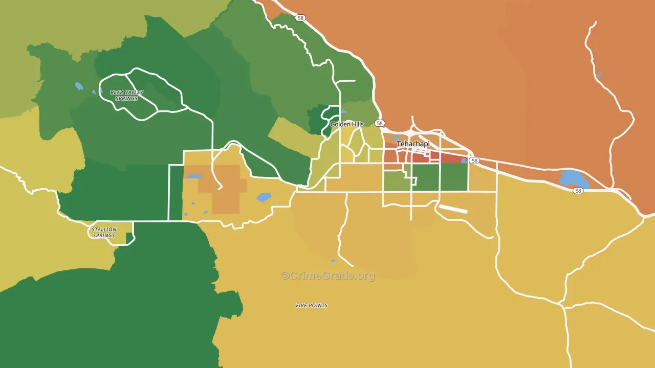 Tehachapi, CA Map of Assault Rates