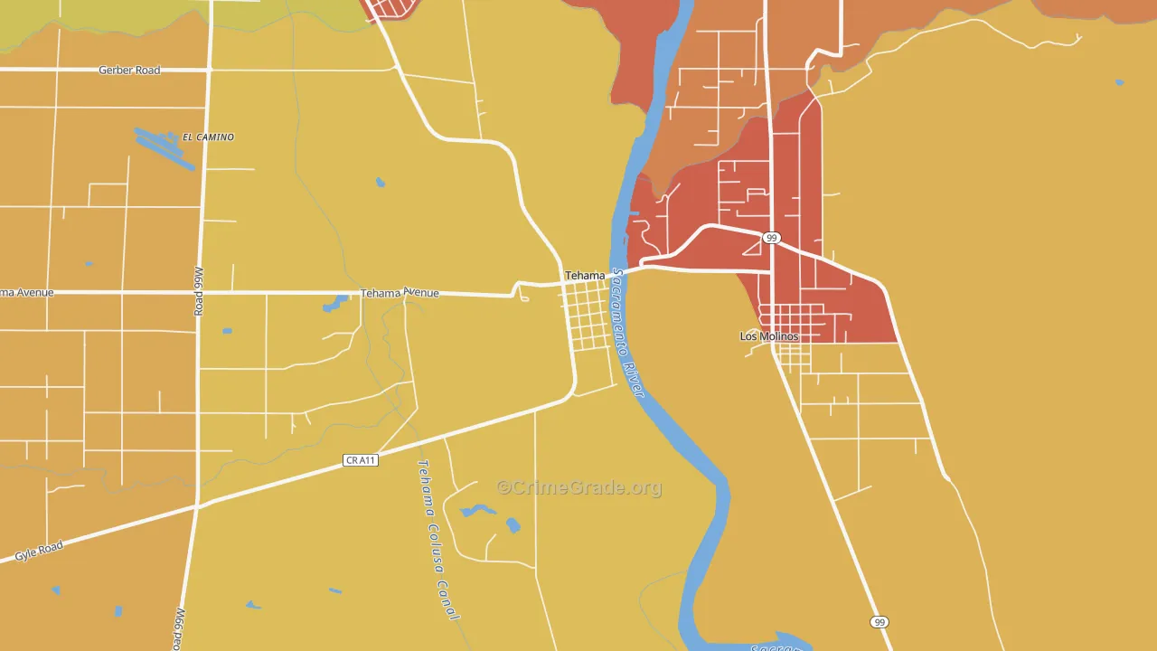 Tehama, CA Map of Assault Rates