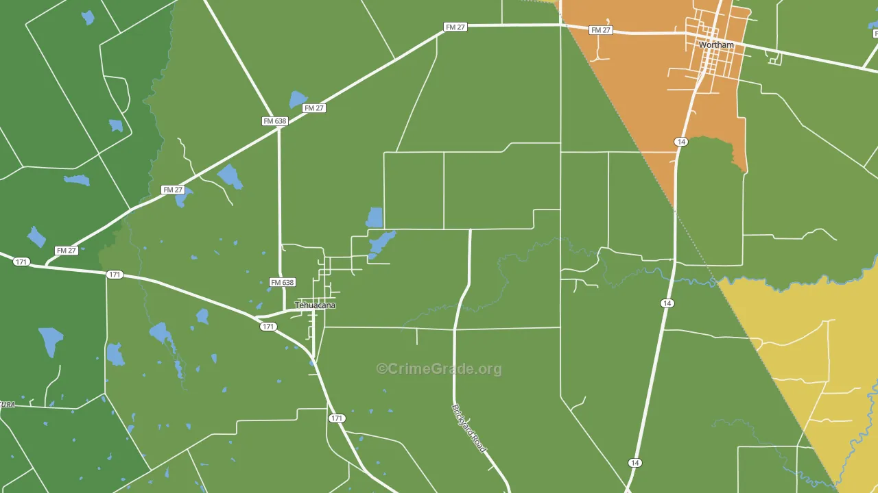 Tehuacana, TX Map of Assault Rates