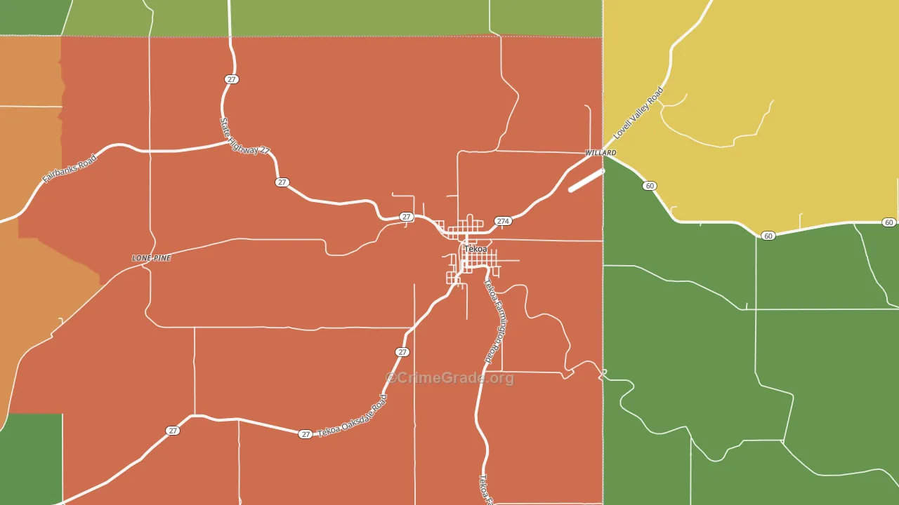 Tekoa, WA Map of Assault Rates