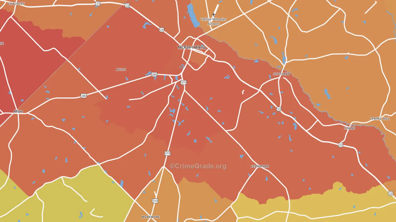 Telfair County, GA Map of Assault Rates