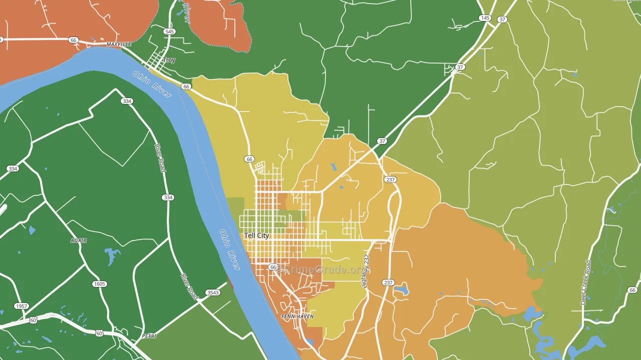 Tell City, IN Map of Assault Rates