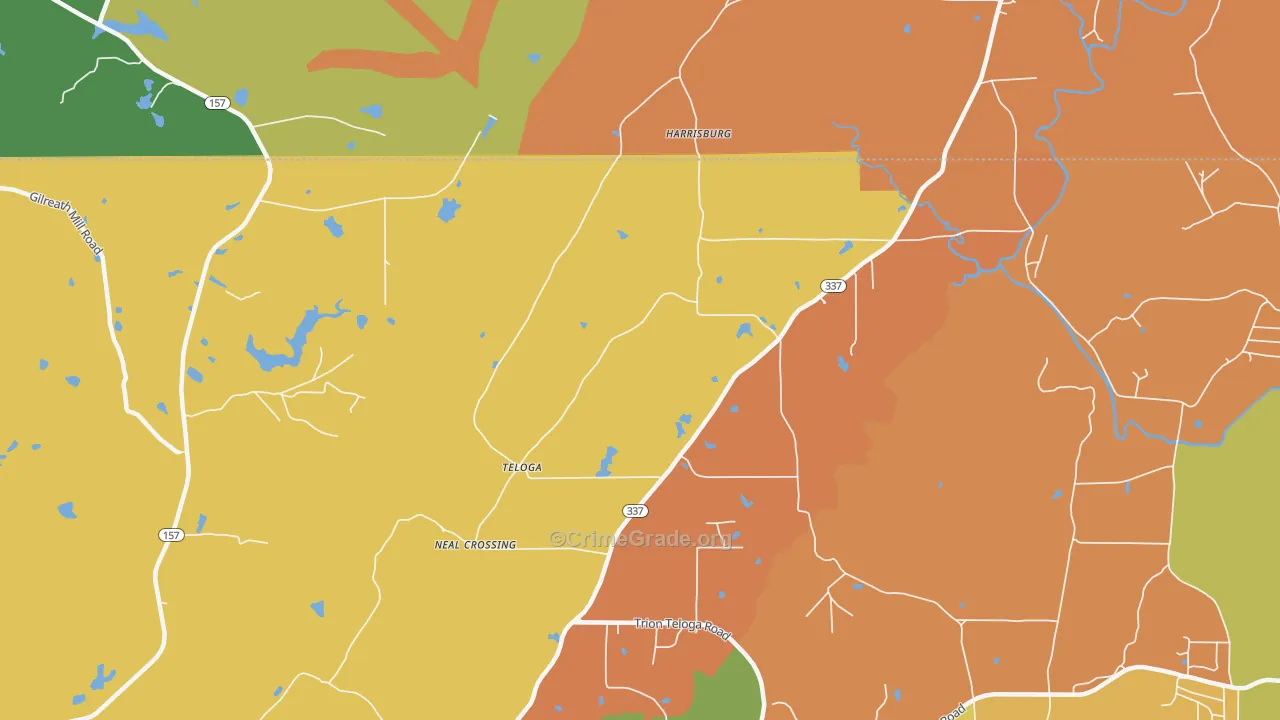 Teloga, GA Map of Assault Rates