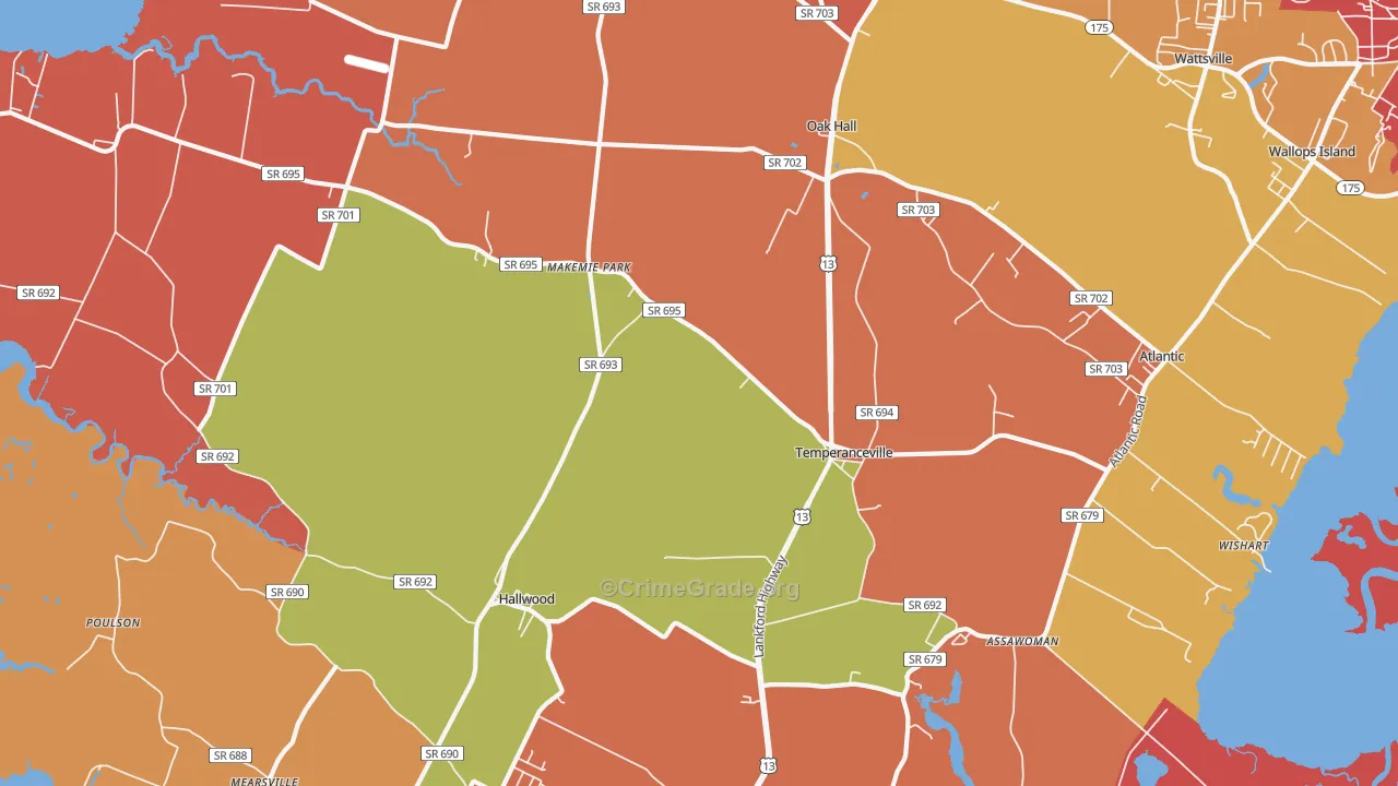 Temperanceville, VA Map of Assault Rates