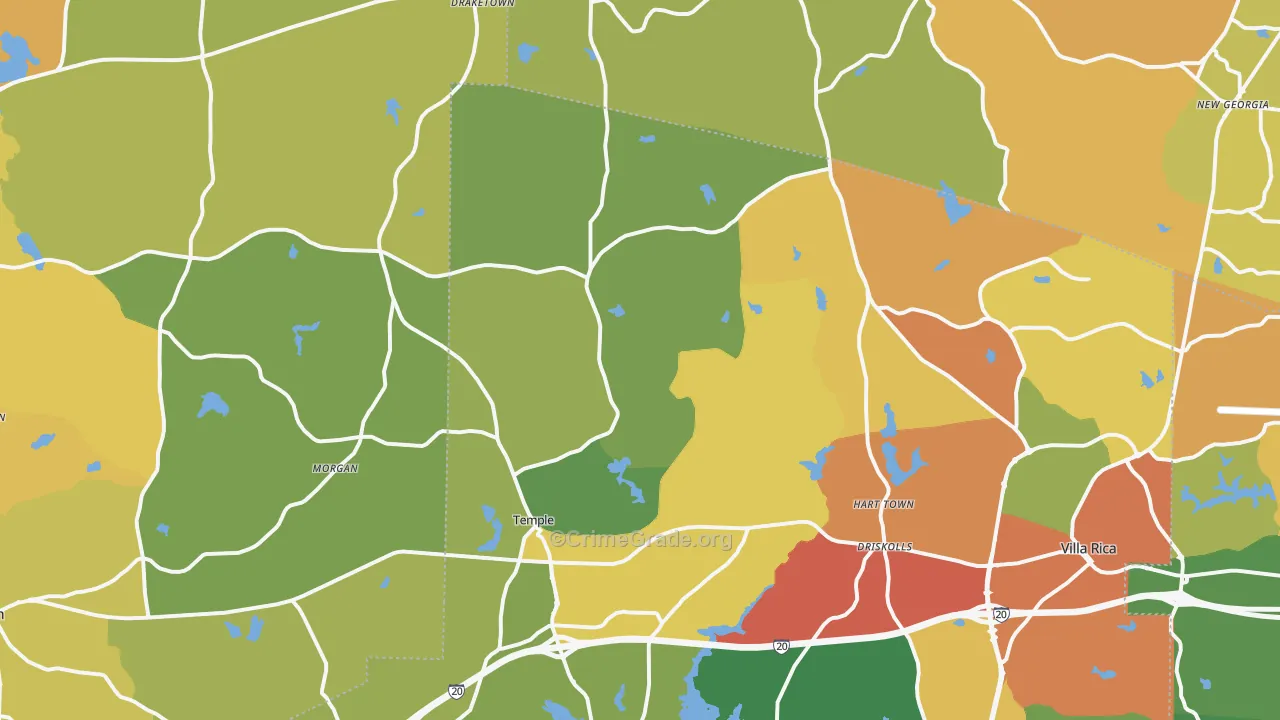 Temple, GA Map of Assault Rates