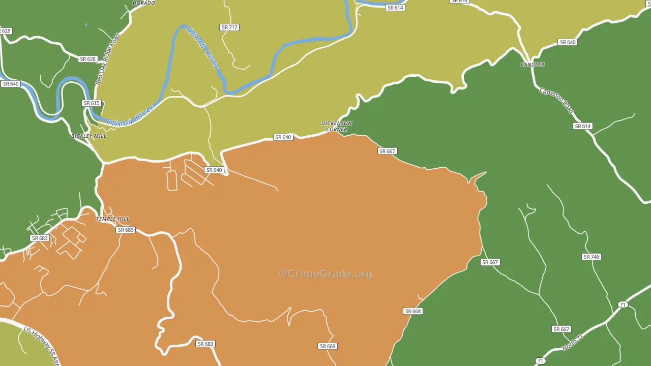 Temple Hill, VA Map of Assault Rates