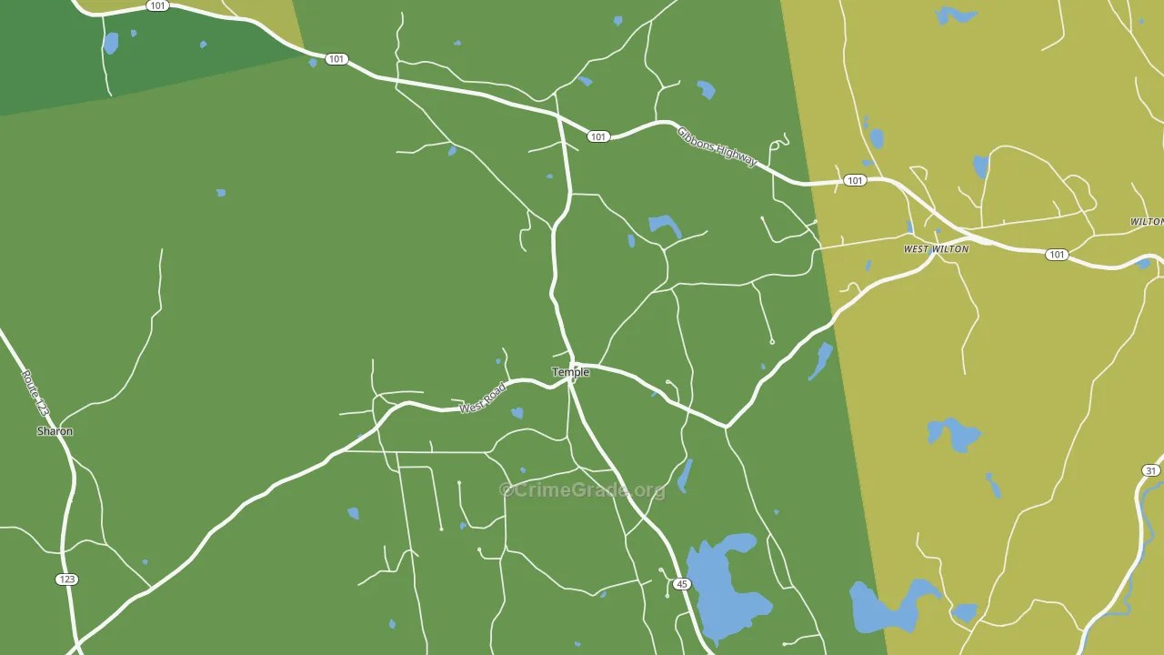 Temple, NH Map of Assault Rates