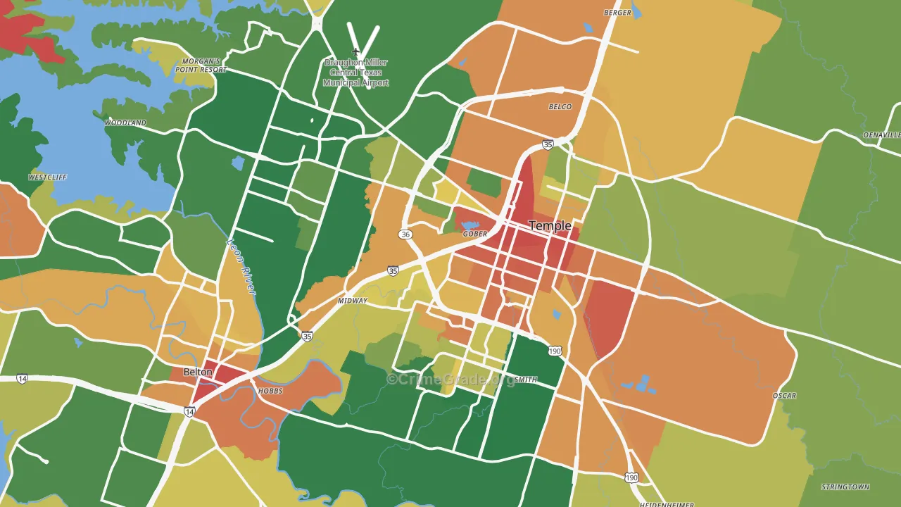 Temple, TX Map of Assault Rates