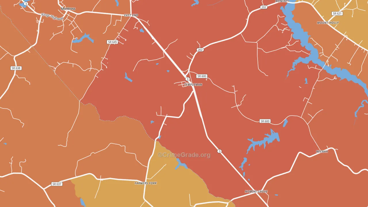 Templeman, VA Map of Assault Rates