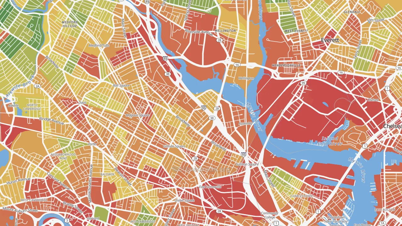 Ten Hills, Somerville, MA Map of Assault Rates