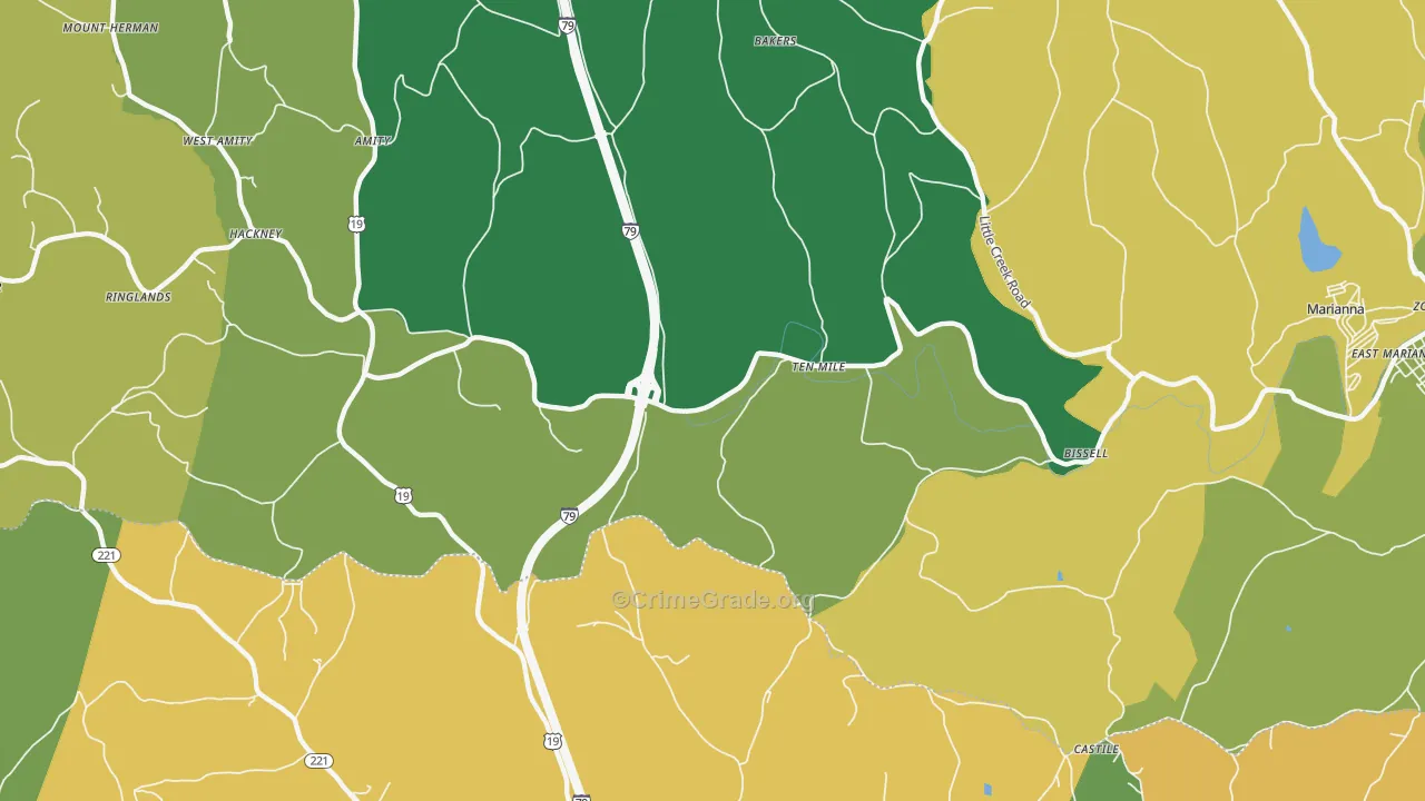 Ten Mile, PA Map of Assault Rates