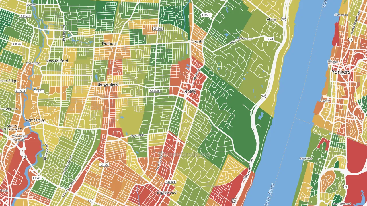 Tenafly, NJ Map of Assault Rates