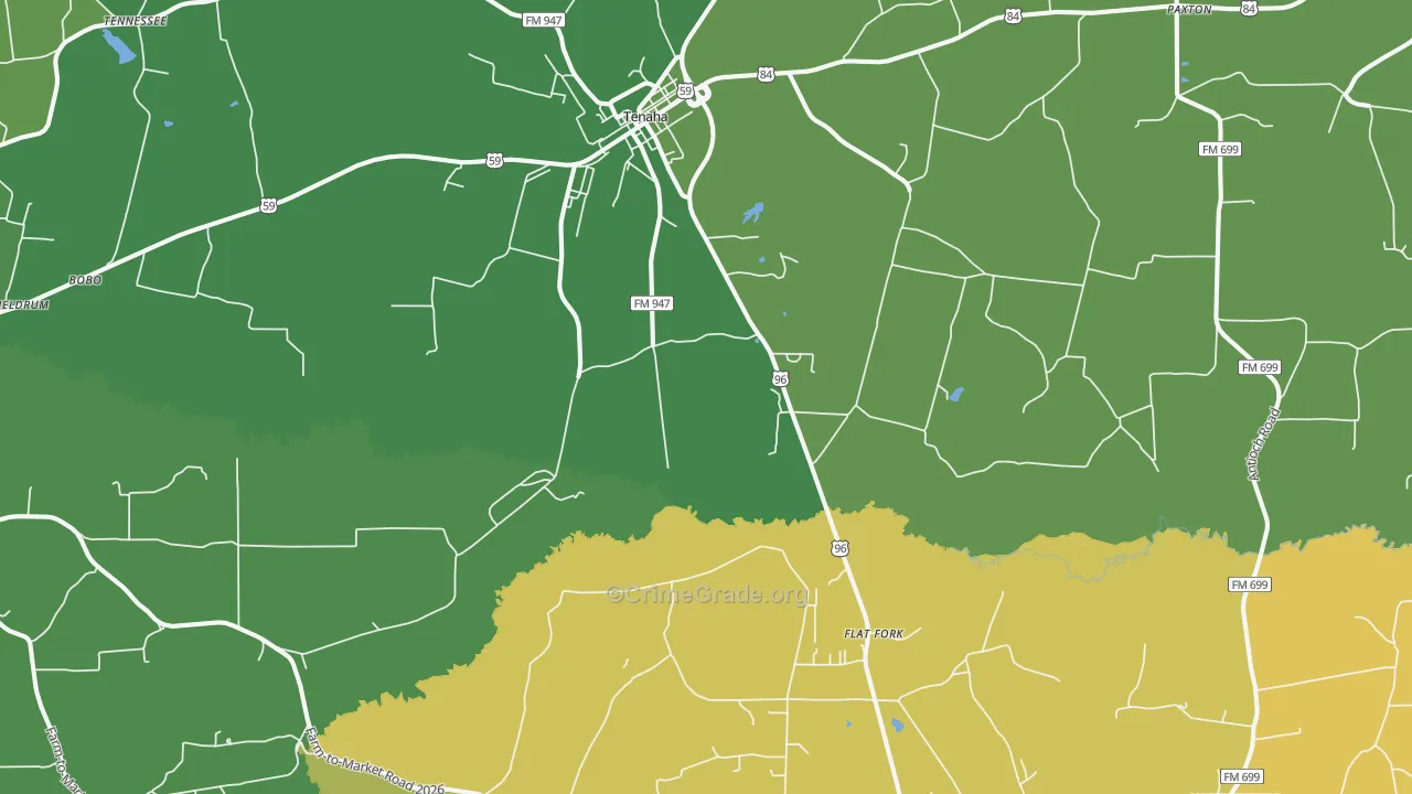 Tenaha, TX Map of Assault Rates