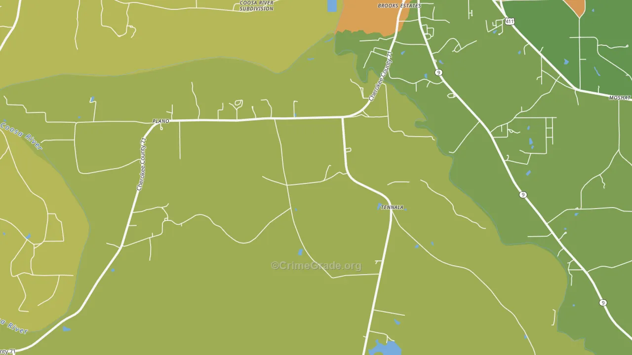 Tennala, AL Map of Assault Rates