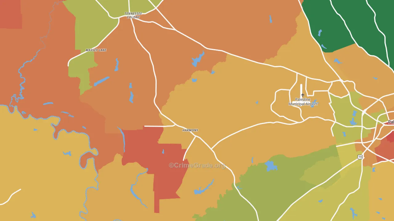 Tennessee Colony, TX Map of Assault Rates