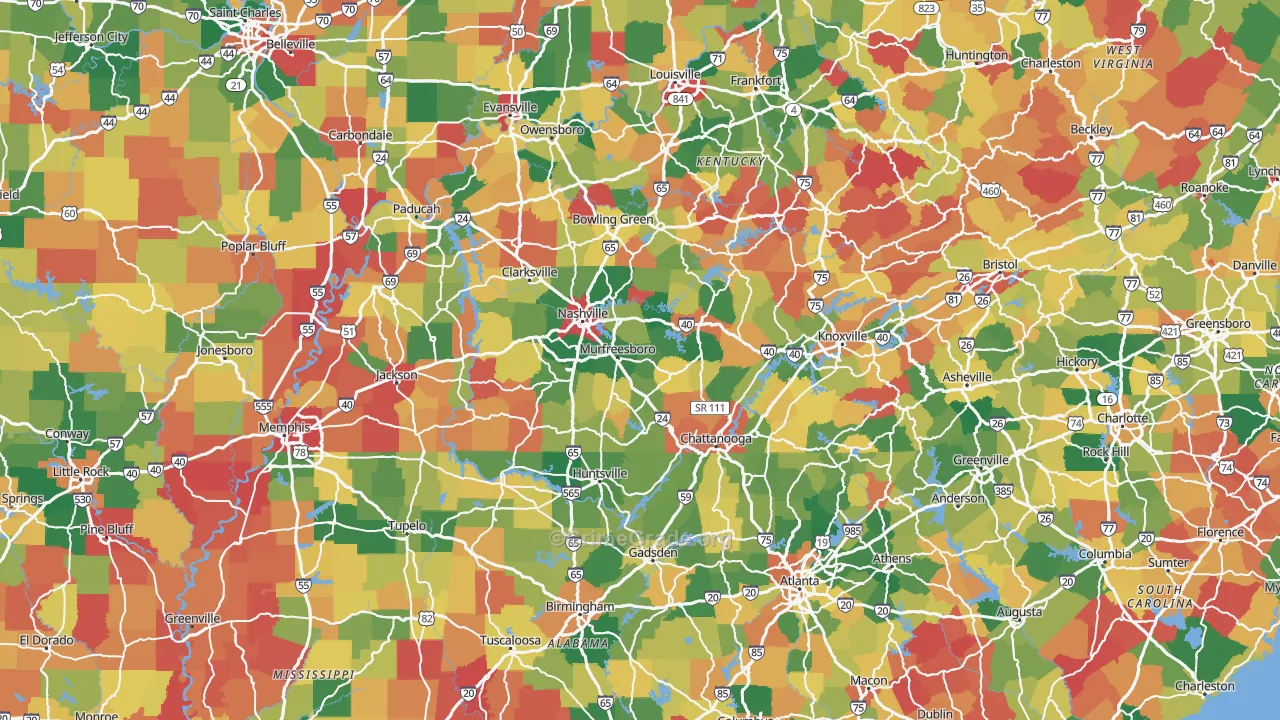 Tennessee Map of Assault Rates