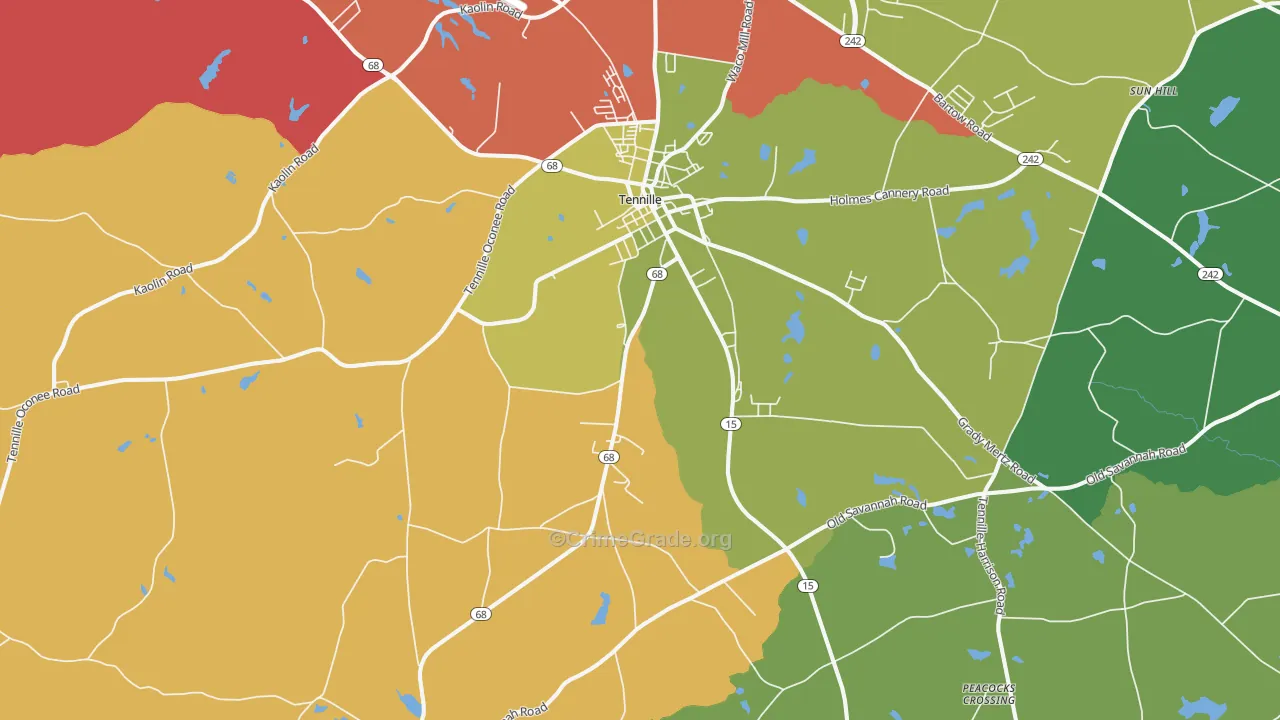 Tennille, GA Map of Assault Rates
