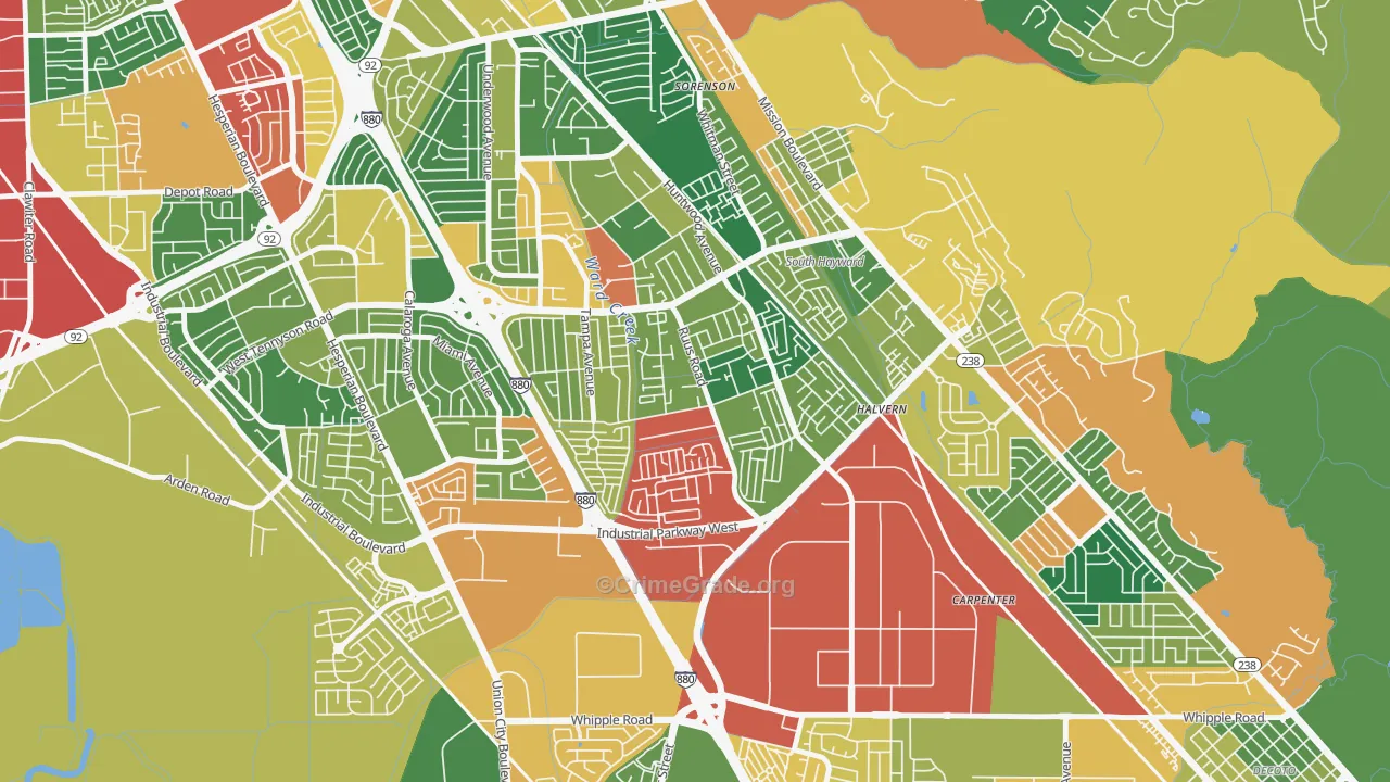 Tennyson-Alquire, Hayward, CA Map of Assault Rates