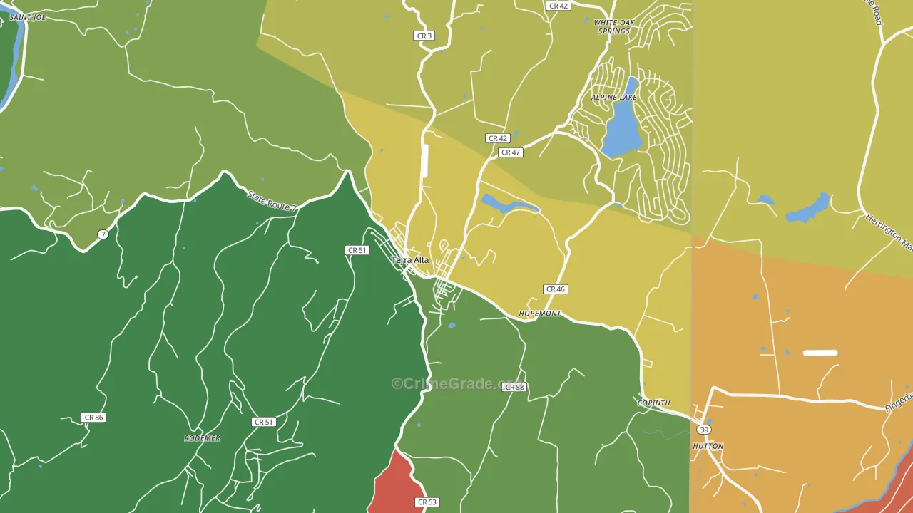 Terra Alta, WV Map of Assault Rates