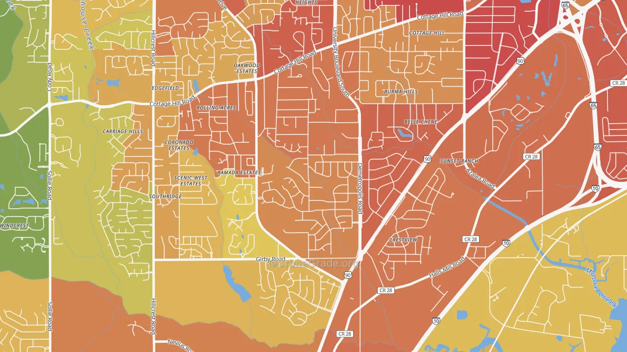 Terrace Hills, Mobile, AL Map of Assault Rates